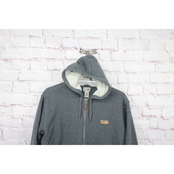 LL Bean Katahdin Iron Works Hooded Sweatshirt Fleece Lined Gray Size L - Picture 2 of 11